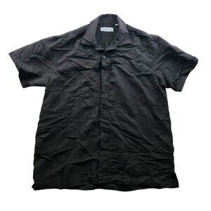 Milano Bay Mens Shirt Medium Short Sleeve Button Up Shirt Casual Textured Black